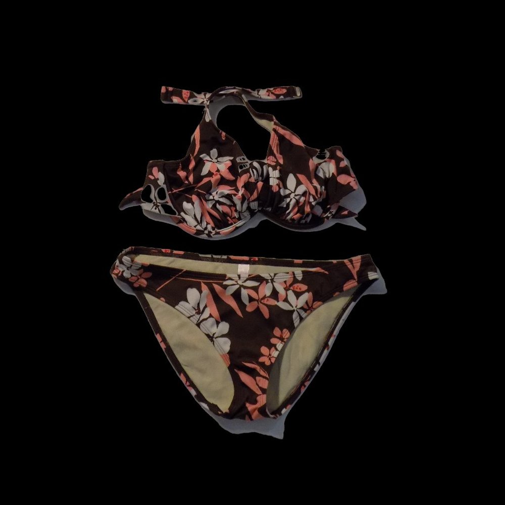 Victoria's Secret Bikini Brown with White & Salmon